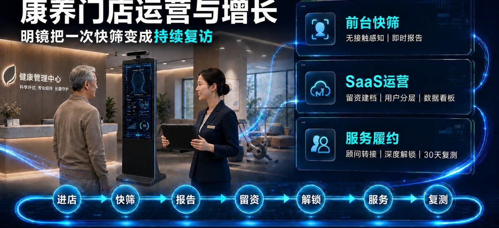 康养门店运营与增长：明镜把一次快筛变成持续复访